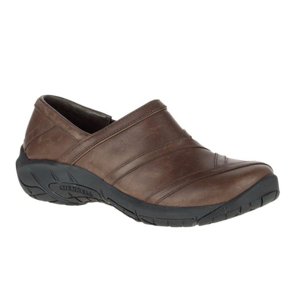 Merrell Encore Coffee Bean Brown Leather Slip On Clogs Shoes Womens 7 M-Select